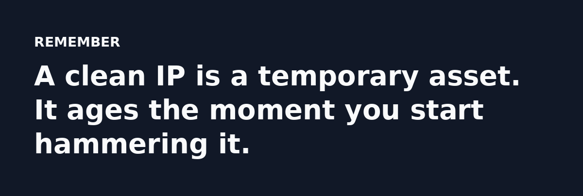 A clean IP is a temporary asset. It ages the moment you start hammering it.