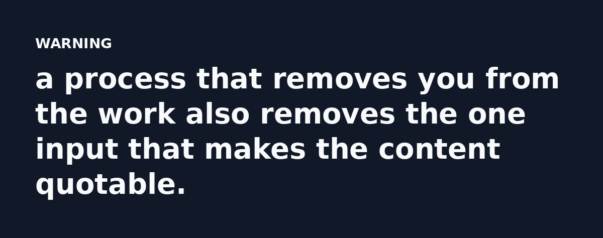 a process that removes you from the work also removes the one input that makes the content quotable.