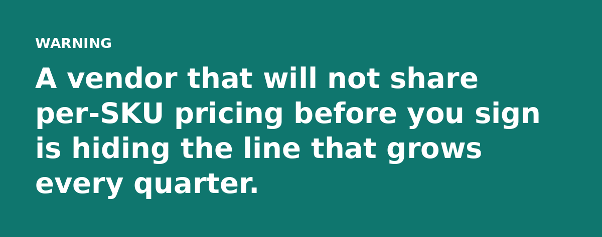 A vendor that will not share per-SKU pricing before you sign is hiding the line that grows every quarter.
