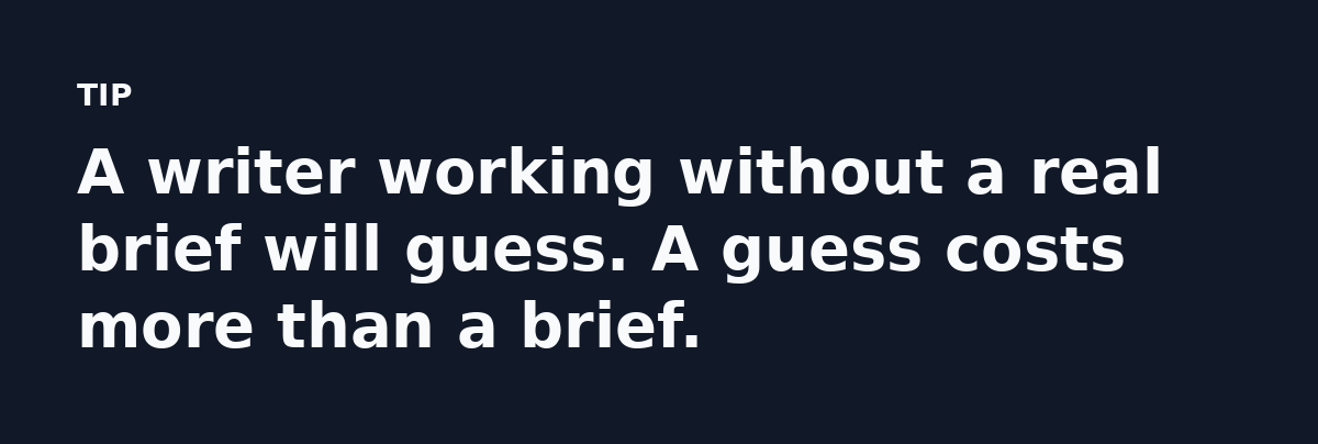 A writer working without a real brief will guess. A guess costs more than a brief.