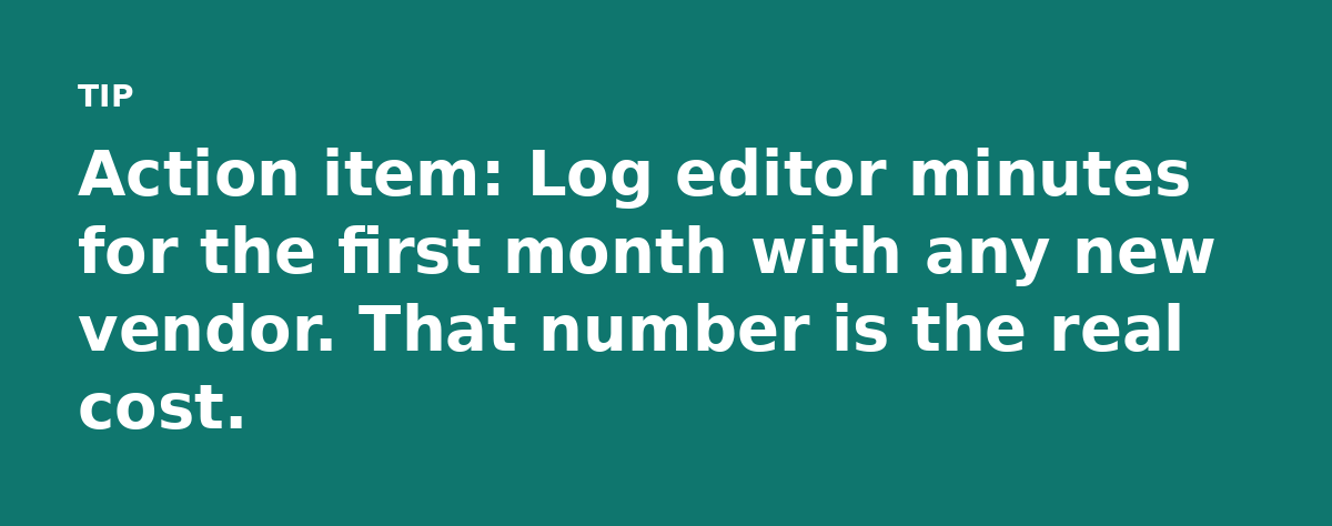 Action item: Log editor minutes for the first month with any new vendor. That number is the real cost.