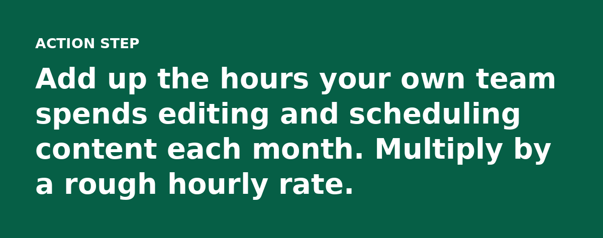 Add up the hours your own team spends editing and scheduling content each month. Multiply by a rough hourly rate.