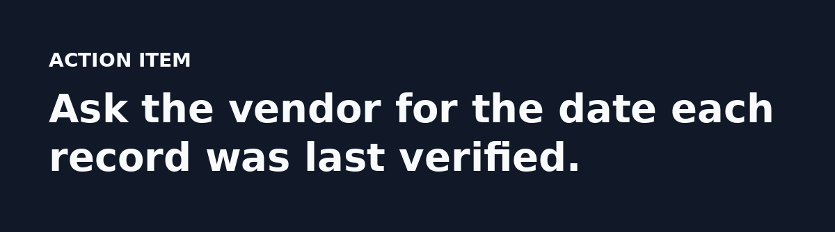 Ask the vendor for the date each record was last verified.