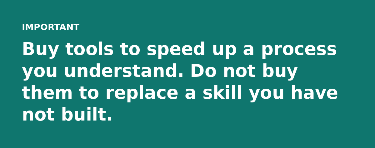 Buy tools to speed up a process you understand. Do not buy them to replace a skill you have not built.