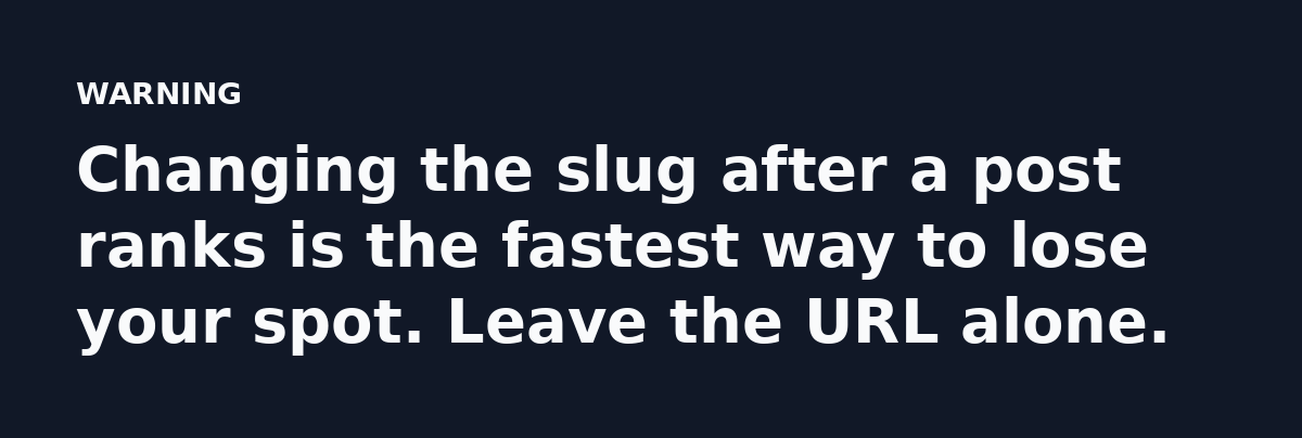 Changing the slug after a post ranks is the fastest way to lose your spot. Leave the URL alone.