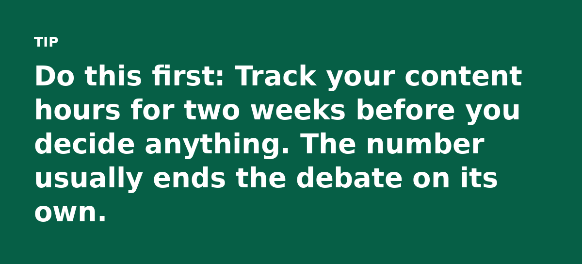 Do this first: Track your content hours for two weeks before you decide anything. The number usually ends the debate on its own.