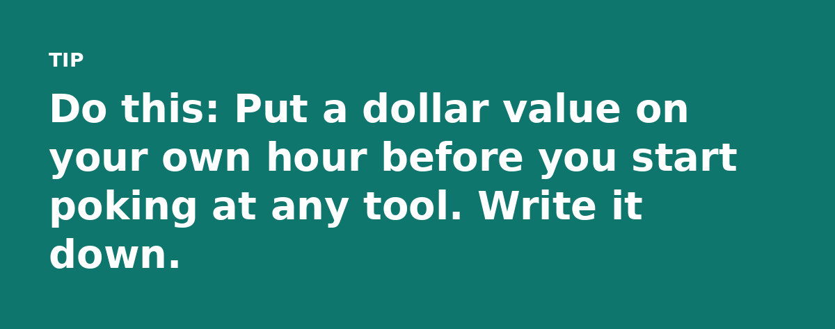 Do this: Put a dollar value on your own hour before you start poking at any tool. Write it down.