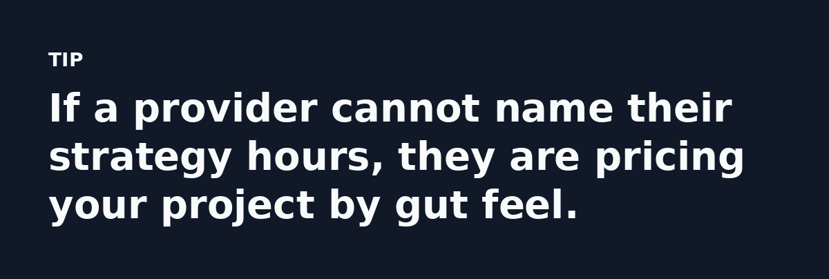 If a provider cannot name their strategy hours, they are pricing your project by gut feel.