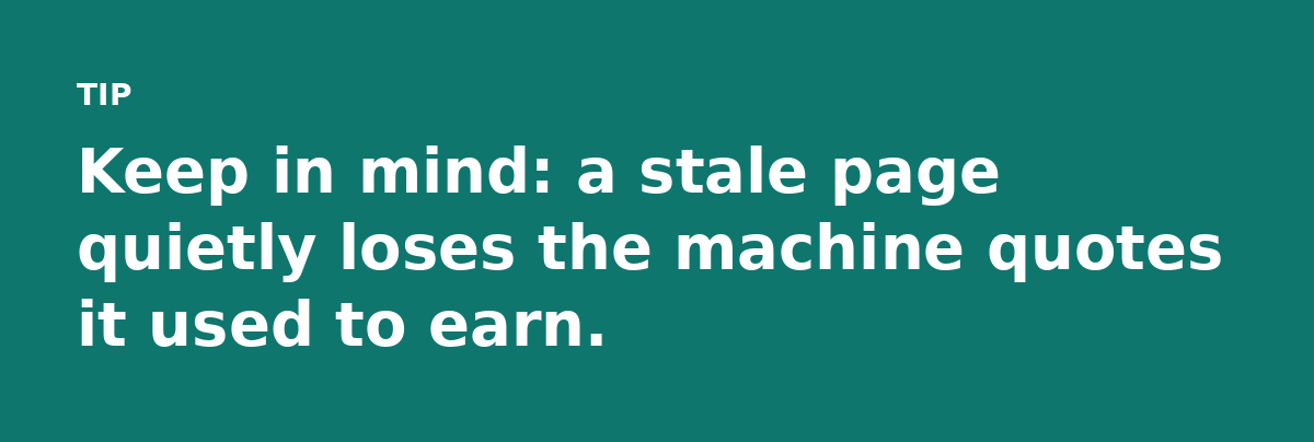 Keep in mind: a stale page quietly loses the machine quotes it used to earn.