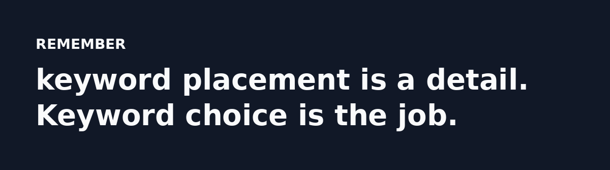 keyword placement is a detail. Keyword choice is the job.