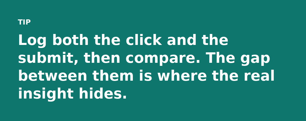 Log both the click and the submit, then compare. The gap between them is where the real insight hides.