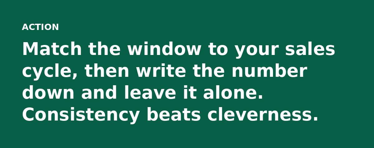 Match the window to your sales cycle, then write the number down and leave it alone. Consistency beats cleverness.