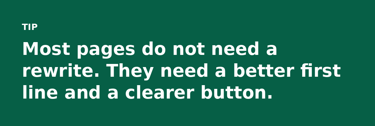 Most pages do not need a rewrite. They need a better first line and a clearer button.