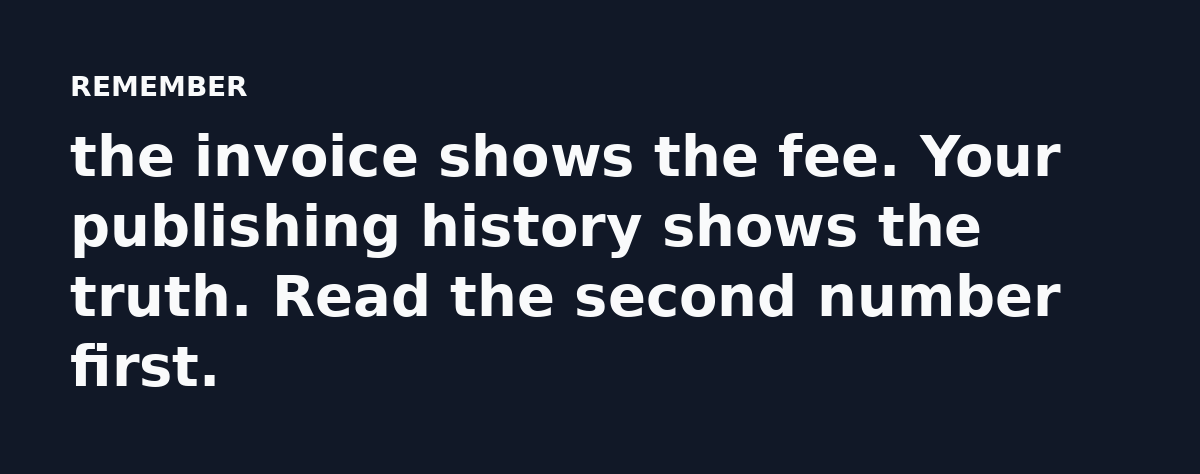 the invoice shows the fee. Your publishing history shows the truth. Read the second number first.