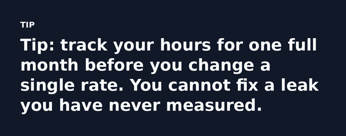 Tip: track your hours for one full month before you change a single rate. You cannot fix a leak you have never measured.