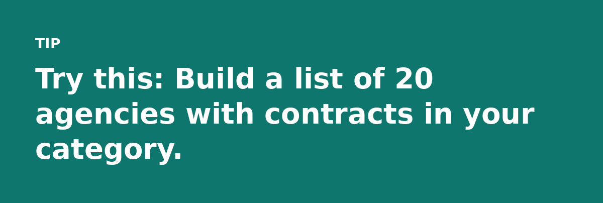 Try this: Build a list of 20 agencies with contracts in your category.