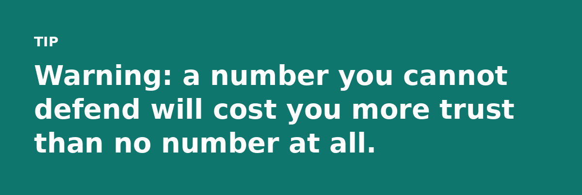 Warning: a number you cannot defend will cost you more trust than no number at all.