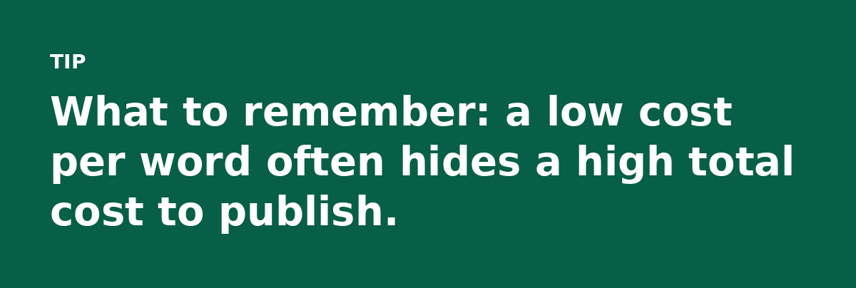 What to remember: a low cost per word often hides a high total cost to publish.