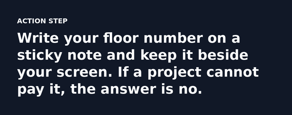 Write your floor number on a sticky note and keep it beside your screen. If a project cannot pay it, the answer is no.